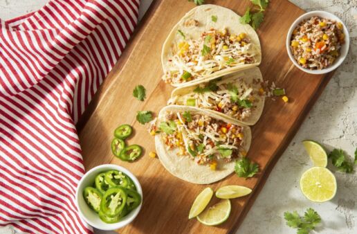 Mexican beef tacos with peppers and lime