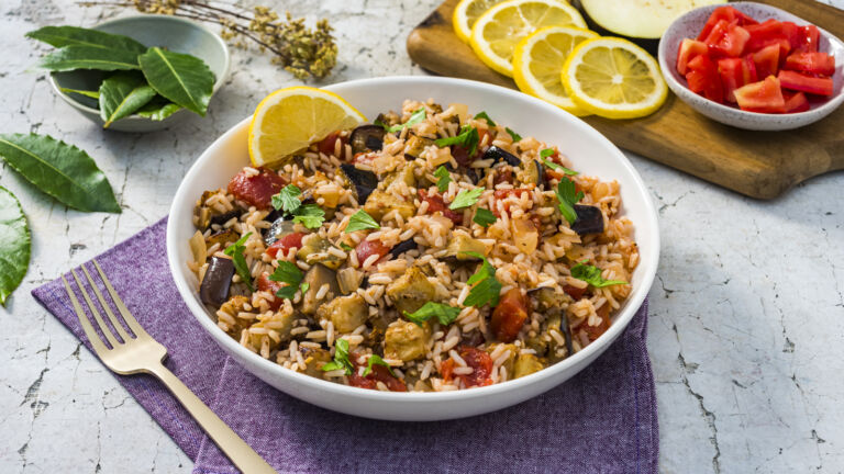 One-Pot Greek Eggplant Rice