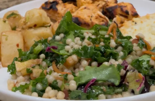 Mediterranean Grilled Chicken with Pearl Couscous Greek Salad Recipe