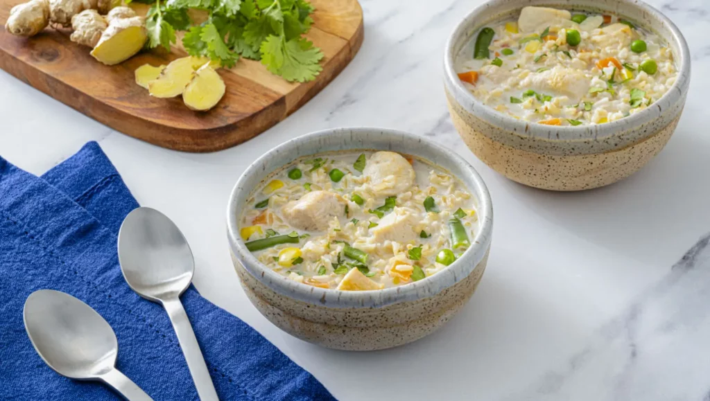 ginger coconut chicken brown rice soup