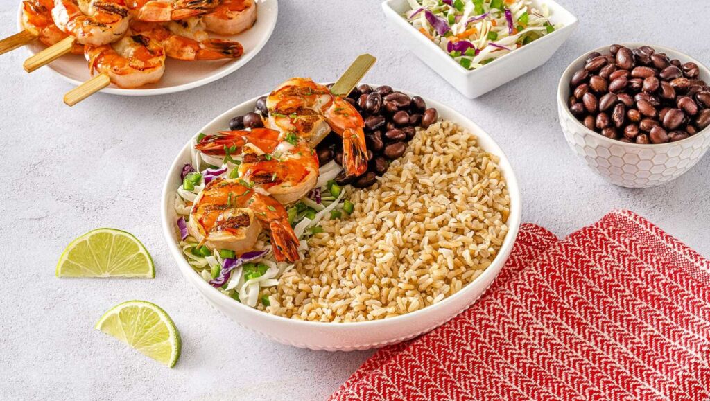 mexican grilled shrimp and rice bowl